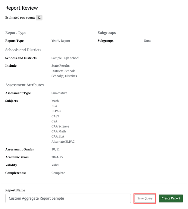 save query button in the report review panel.