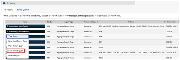 save report query option.