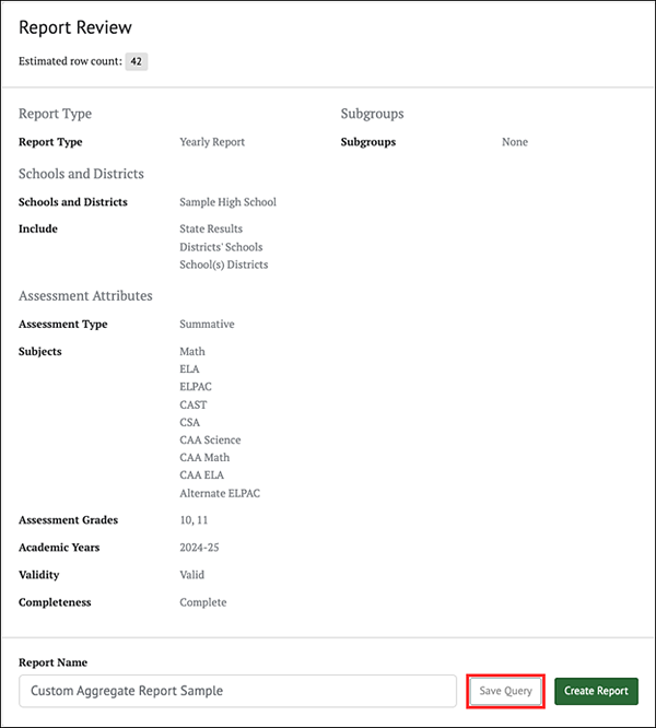 save query button in the report review panel.