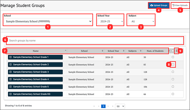 manage student groups page.