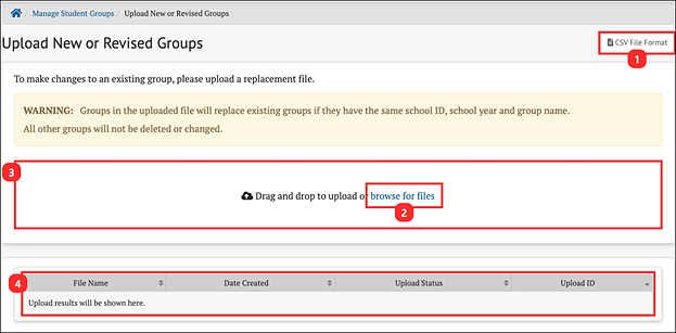 page to upload student groups without files.