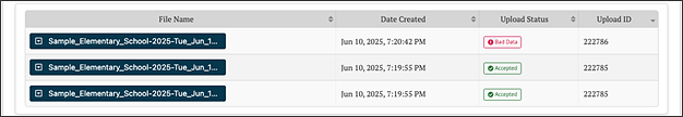 Graphical user interface File Results Table.