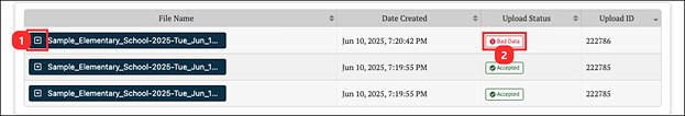 display of bad data status message.