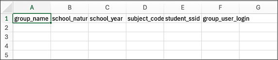 template downloaded Excel document.