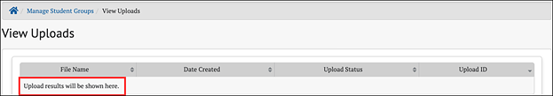 message when no student group files are uploaded.