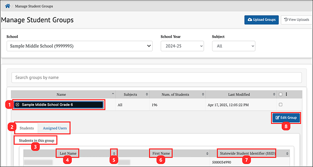 manage student groups for a specific group - expanded.