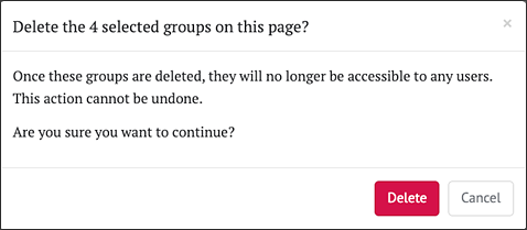 delete groups pop-up menu message.