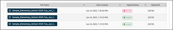 Graphical user interface File Results Table.