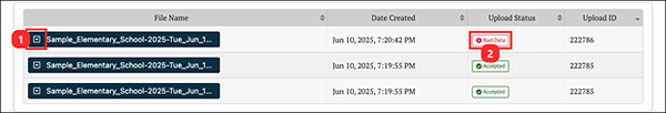 display of bad data status message.