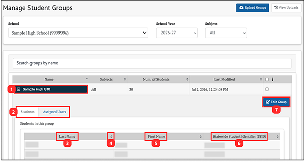 manage student groups for a specific group - expanded.