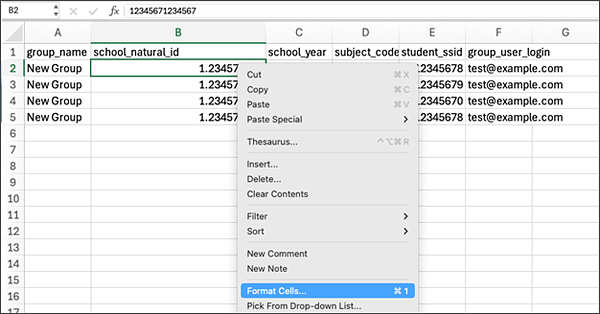 where to find Format Cells.