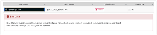 Graphical user interface “Invalid Headers” error message.