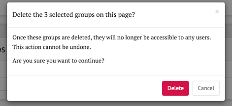 delete groups pop-up menu message.
