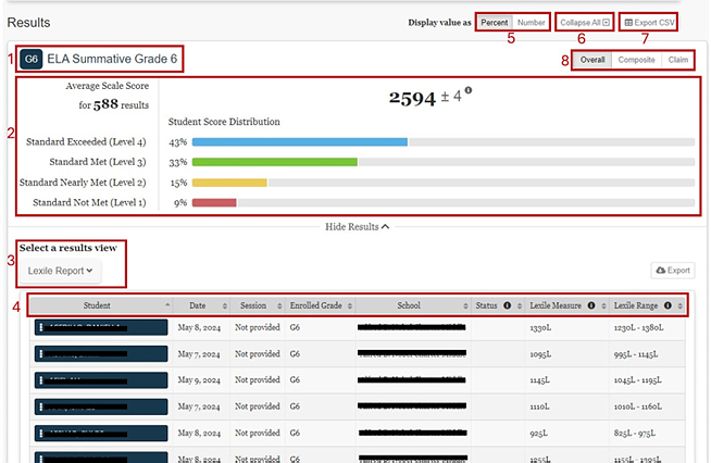 Screenshot of Lexile Results page.