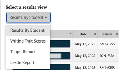Select a results view for the Lexile Report.