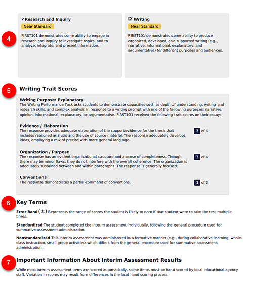 Sample ICA Individual Student Report