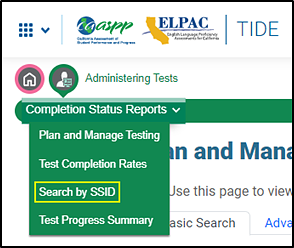 Completion Status Reports drop-down list with the Search by SSID option indicated.