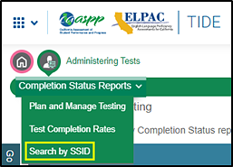 Completion Status Reports drop-down list with the Search by SSID option indicated.