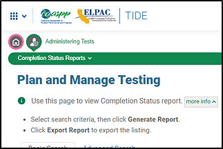 Menu bar that shows the instructions to view a Completion Status report that appear when the more info button has been selected.