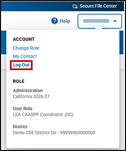 Name drop-down list with the Log Out option indicated.