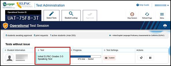 Tests without issue table with the Test column called out.
