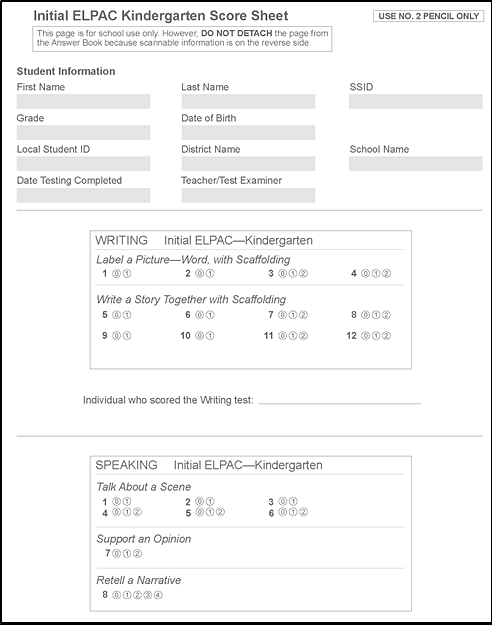 Sample kindergarten score sheet.