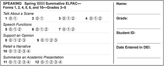 Student Score Sheet for recording Speaking domain scores.
