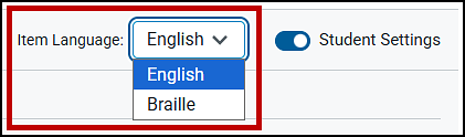 Item Language list showing English and Braille.