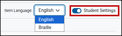 Student Settings toggle next to the Item Language list.