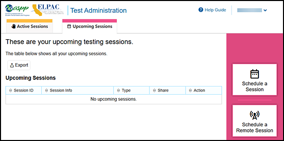 Upcoming Sessions tab with Schedule a Session and Schedule a Remote Session buttons.