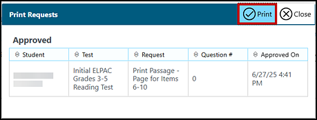 Approved Requests window with the Print button indicated.