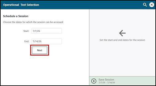 Test Administration screen with the Upcoming Session tab and the Schedule a Session button indicated.
