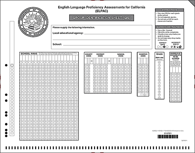 Sample ELPAC Group Identification Sheet (GIS).