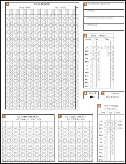 Answer Book front cover fields.