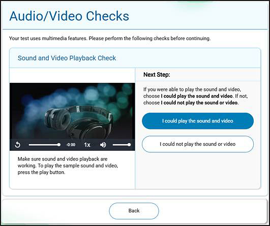 "Sound and Video Playback Check" section of the Audio/Video Checks page.