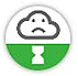 Cloud with sad face on a white background set above an hour glass.