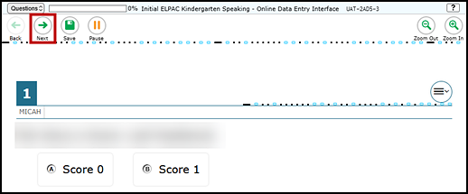 Data Entry Interface screen showing the first item to be scored with the Next button indicated.