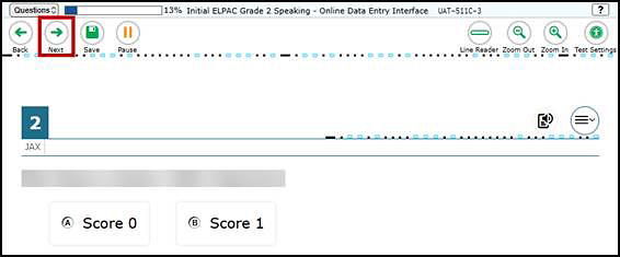 Data Entry Interface screen showing the first item to be scored with the Next button indicated.