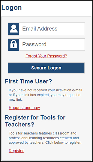 The Logon screen with fields for an email address and password.