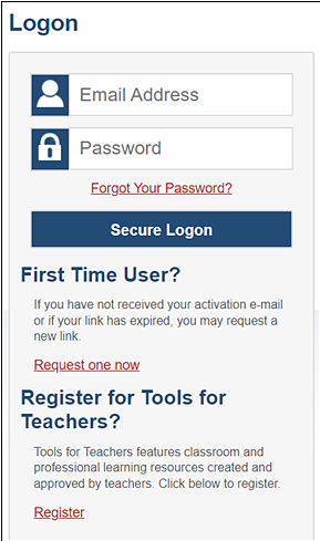 Logon screen with fields for email address and password.