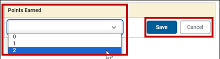 Section of a THSS screen with the Points Earned drop-down list and Save and Cancel buttons indicated.