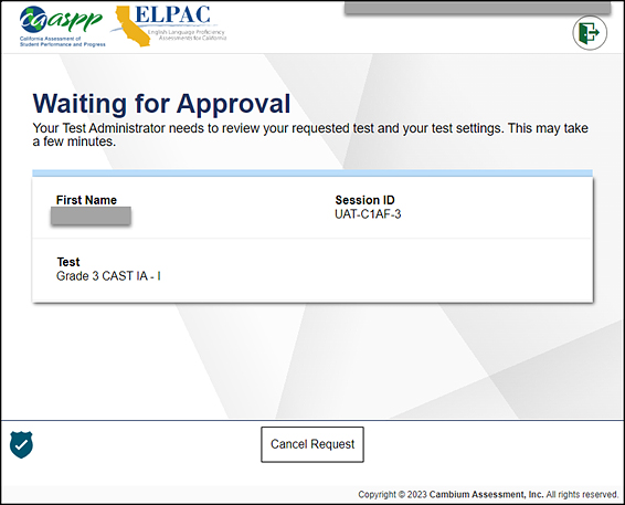 Waiting for Approval pop-up window 
