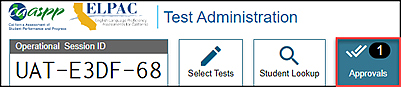 Students Awaiting Approval portion of the Test Administrator Interface with the approvals button called out