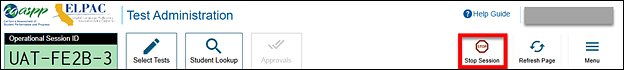 TA Interface Banner with Stop Session button called out.