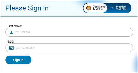 Please Sign In screen with fields for first name and SSID.
