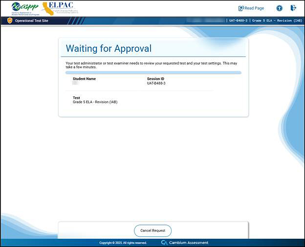Waiting for Approval screen. 