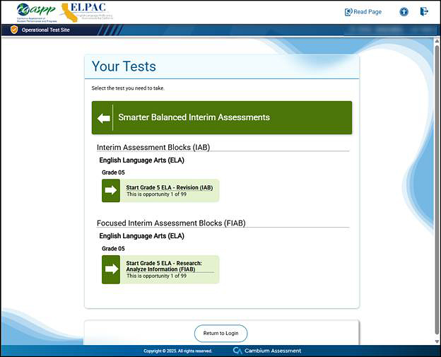 Your Tests screen.