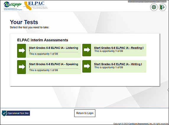 Your Tests screen sample