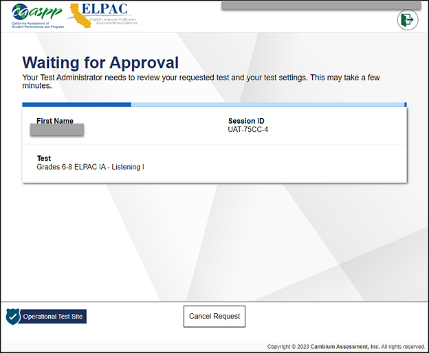 Waiting for Approval pop-up window