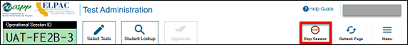 TA Interface Banner with Stop Session button called out.